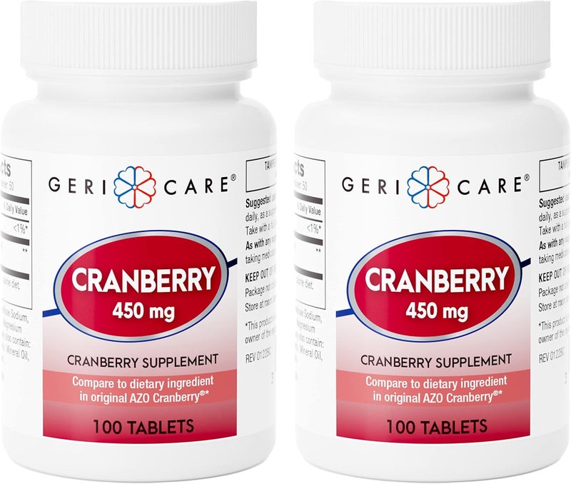 GeriCare HighPotency Cranberry Supplement  450mg Pure Cranberry Tablets for Urinary Tract Health Natural UTI Prevention for Men  Women GMO Gluten  Dairy Free Cranberry Concentrate 100 Count 2pk - Image 1