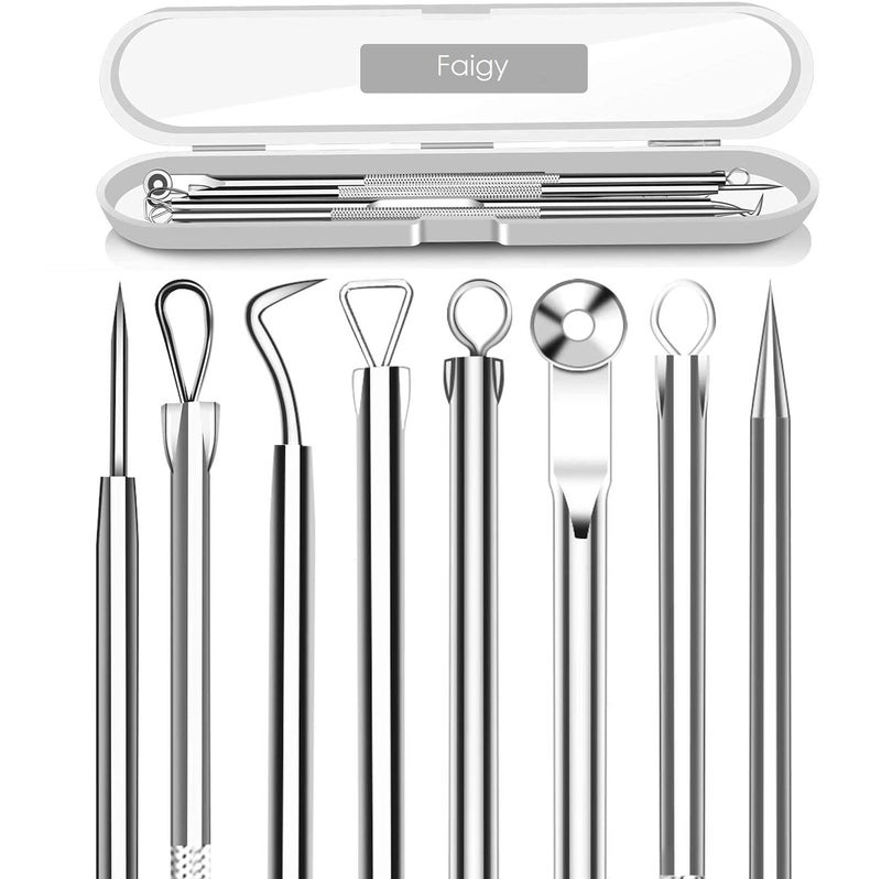 Faigy 4PCS Blackhead Remover Comedone Extractor, Curved Blackhead Tweezers Kit, Professional Stainless Pimple Acne Blemish Removal Tools Kit - Image 1