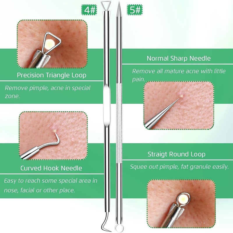 Faigy 4PCS Blackhead Remover Comedone Extractor, Curved Blackhead Tweezers Kit, Professional Stainless Pimple Acne Blemish Removal Tools Kit - Image 4