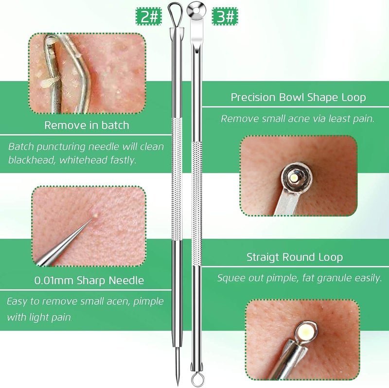 Faigy 4PCS Blackhead Remover Comedone Extractor, Curved Blackhead Tweezers Kit, Professional Stainless Pimple Acne Blemish Removal Tools Kit - Image 3