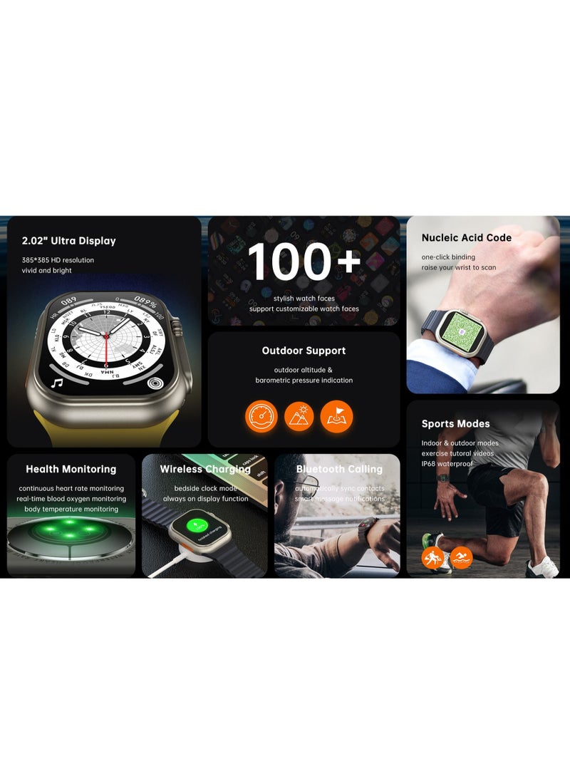 AROAQ - W800 Ultra High Tech Smartwatch 880mAh Battery 2.05 Inch Screen Display AI Assistance Sports and Health Modes Wireless Charging Bluetooth Smart Watch - Image 1
