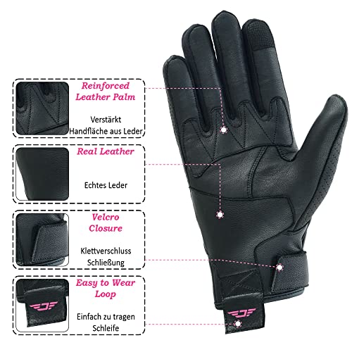 JAUNTY Motorcycle Gloves for Women Leather Riding Touchscreen Gloves for Ladies with Hard Knuckle Perforated Breathable Biker, ATV BMX, Combat Motocross, Riding Racing (Pink, X-Large) - Image 3