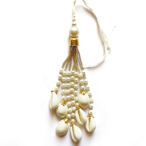 Adikala Set of 10 White Fancy Designer Kaudi Shell Pearl Beads Multi-Purpose Women's Ethnic Wear Hanging Latkan Brooch Tassels for Blouse, Lehenga, Suit & Dupatta Embellishment & Decoration - Image 2