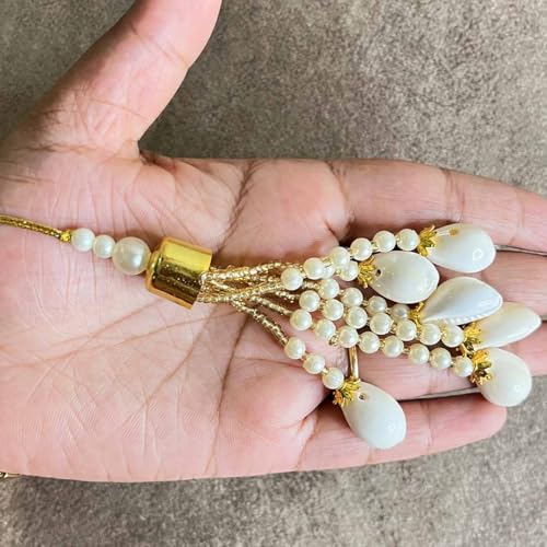 Adikala Set of 10 White Fancy Designer Kaudi Shell Pearl Beads Multi-Purpose Women's Ethnic Wear Hanging Latkan Brooch Tassels for Blouse, Lehenga, Suit & Dupatta Embellishment & Decoration - Image 5