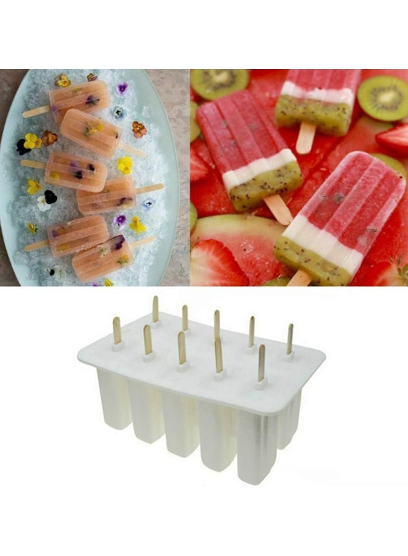 Goolsky 10-Cavity Silicone Popsicle Mold Set with Sticks - Food Grade Non-Toxic Easy Release Ice Mold, Includes Funnel & Cleaning Brush for Homemade Frozen Treats, Fruit Juice, Yogurt - Image 1