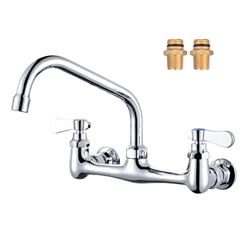 iVIGA Commercial Sink Faucet with 8” Swivel Spout, 8" Center Wall Mount Kitchen Faucet, Dual Handles Brass Utility Sink Faucet for Laundry Room Restaurant Compartment Sink, Polish Chrome - Image 1