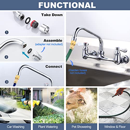 iVIGA Commercial Sink Faucet with 8” Swivel Spout, 8" Center Wall Mount Kitchen Faucet, Dual Handles Brass Utility Sink Faucet for Laundry Room Restaurant Compartment Sink, Polish Chrome - Image 5