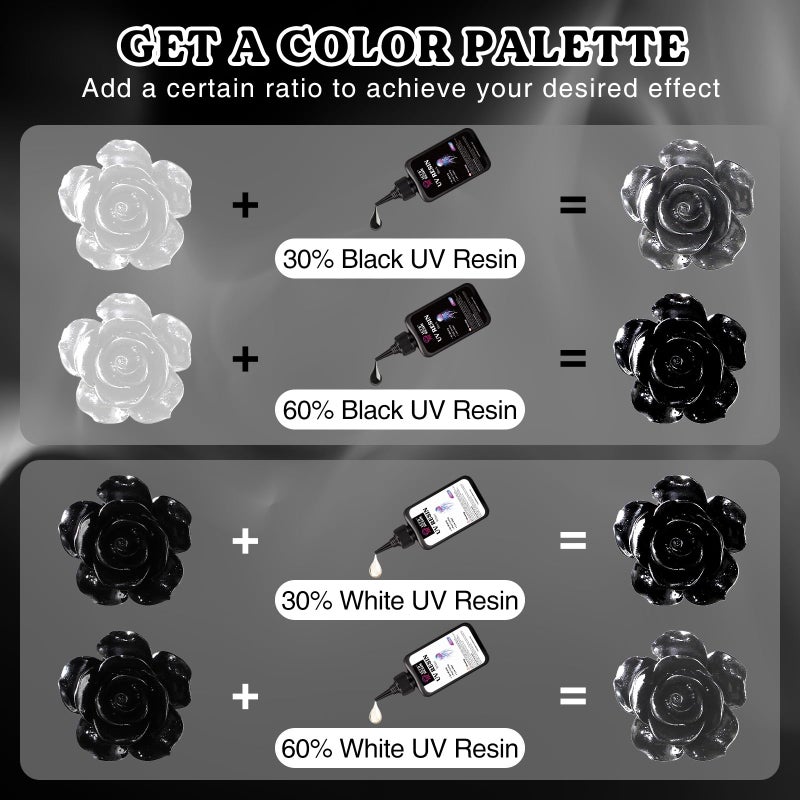 LET'S RESIN Colored UV Resin, 300g Large Capacity White& Black UV Resin, Dark Odorless & Low Shrinkage UV Color Resin for Crafts, Jewelry Making, Colored Resin Casting and Coating - Image 4