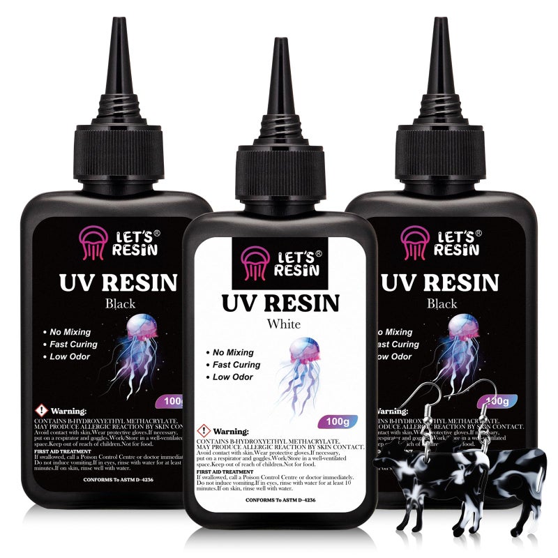 LET'S RESIN Colored UV Resin, 300g Large Capacity White& Black UV Resin, Dark Odorless & Low Shrinkage UV Color Resin for Crafts, Jewelry Making, Colored Resin Casting and Coating - Image 1