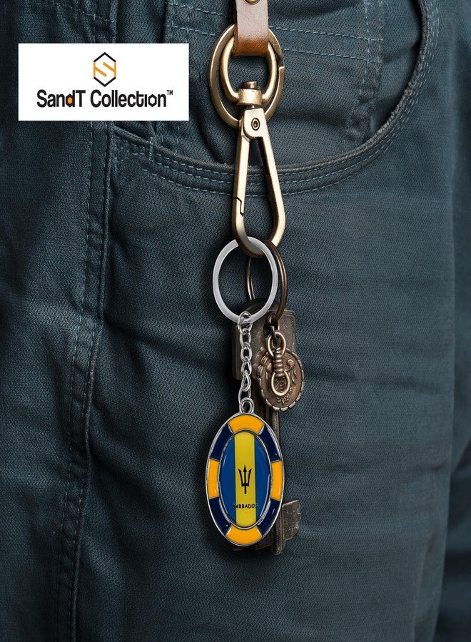 SandT Collection Barbados Flag Oval Keyring Keychain - Image 2