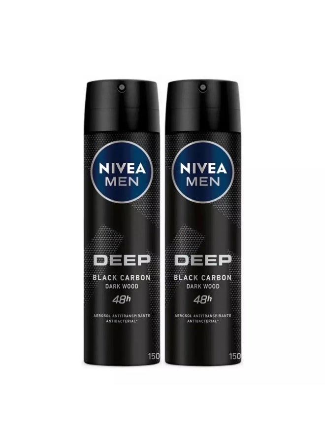 Nivea Men Deodorant Deep Spray Black Carbon Dark Wood Scent- 2X150ml