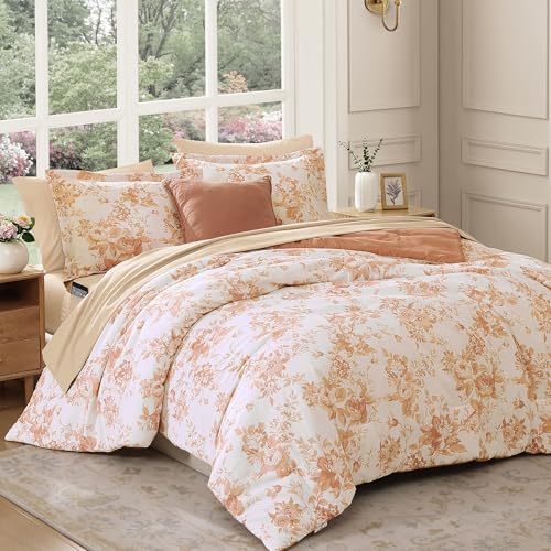BLOOMHAVEN King Comforter Set -7 Pieces Autumn Leaf Floral Comforter Set for All Seasons, Bed in a Bag King with Botanical Flowers Comforter, Sheets, Pillowcases & Shams - Image 2
