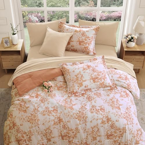 BLOOMHAVEN King Comforter Set -7 Pieces Autumn Leaf Floral Comforter Set for All Seasons, Bed in a Bag King with Botanical Flowers Comforter, Sheets, Pillowcases & Shams - Image 4