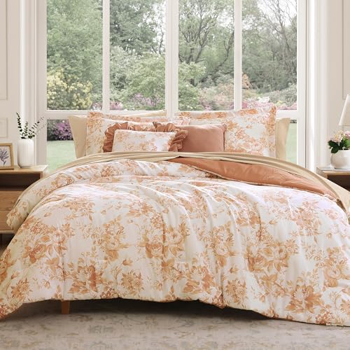 BLOOMHAVEN King Comforter Set -7 Pieces Autumn Leaf Floral Comforter Set for All Seasons, Bed in a Bag King with Botanical Flowers Comforter, Sheets, Pillowcases & Shams - Image 1