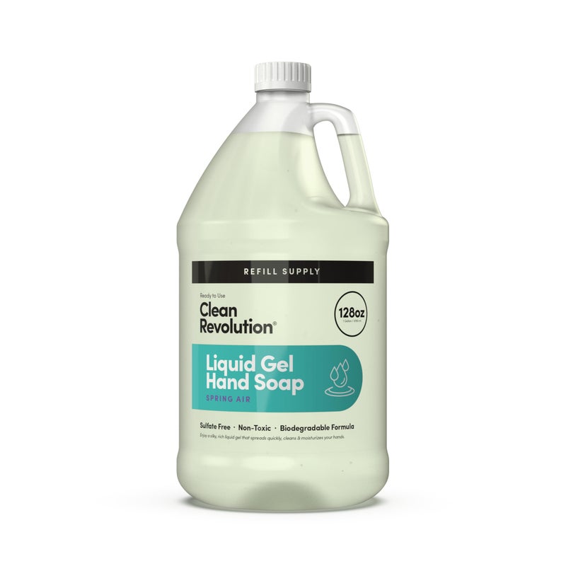 Clean Revolution Liquid Gel Hand Soap, Silky Rich Liquid, Quick Lather, Fast Rinsing, Contains Real Essential Oils (Spring Air) 128 Fl Oz - Image 1