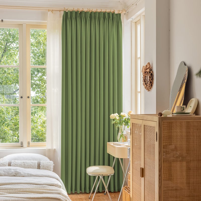 OYRING Sage Green Pinch Pleat Curtain 96 Inches Long  Triple Weave Blackout Pleated Curtain with Hooks Tieback for Living Room Bedroom  1 Panel - Image 1