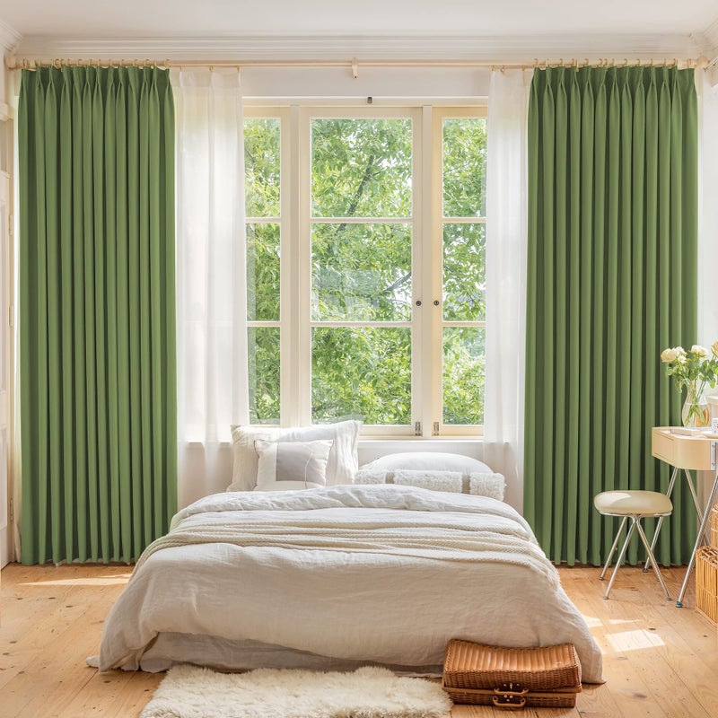 OYRING Sage Green Pinch Pleat Curtain 96 Inches Long  Triple Weave Blackout Pleated Curtain with Hooks Tieback for Living Room Bedroom  1 Panel - Image 2