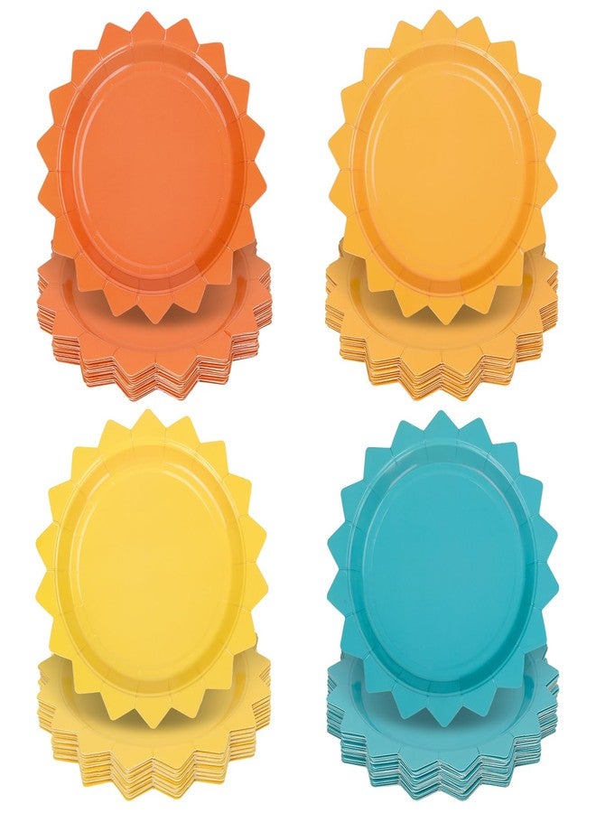 FYSUIMU 48 Pcs Here Comes The Son Party Plates Boho Sun Paper Disposable Plates 7 Inch Colored Sunshine Shape Tableware for First Trip Around the Sun Baby Shower 1st Birthday Summer Table Decor - Image 1