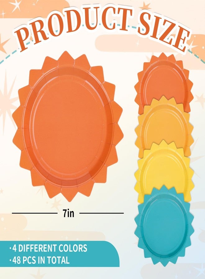 FYSUIMU 48 Pcs Here Comes The Son Party Plates Boho Sun Paper Disposable Plates 7 Inch Colored Sunshine Shape Tableware for First Trip Around the Sun Baby Shower 1st Birthday Summer Table Decor - Image 2