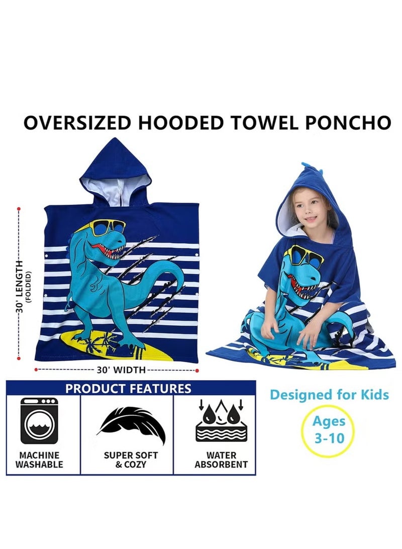 منشفة حمام ديناصور للأولاد الصغار ، منشفة مقنعة للمسبح للأطفال ، معطف منشفة شاطئ مقنع للحمام ، حمام سباحة ، غطاء سباحة على الشاطئ للأولاد من سن 4 إلى 10 سنوات ، 70 سم * 150 سم - Image 2
