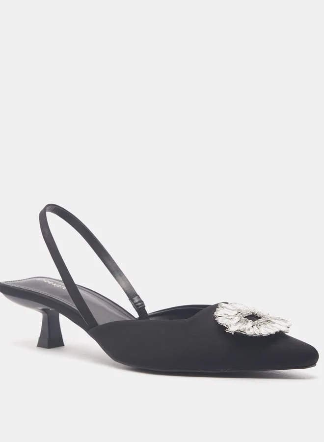 shoexpress Women Embellished Slingback Mules with Kitten Heels