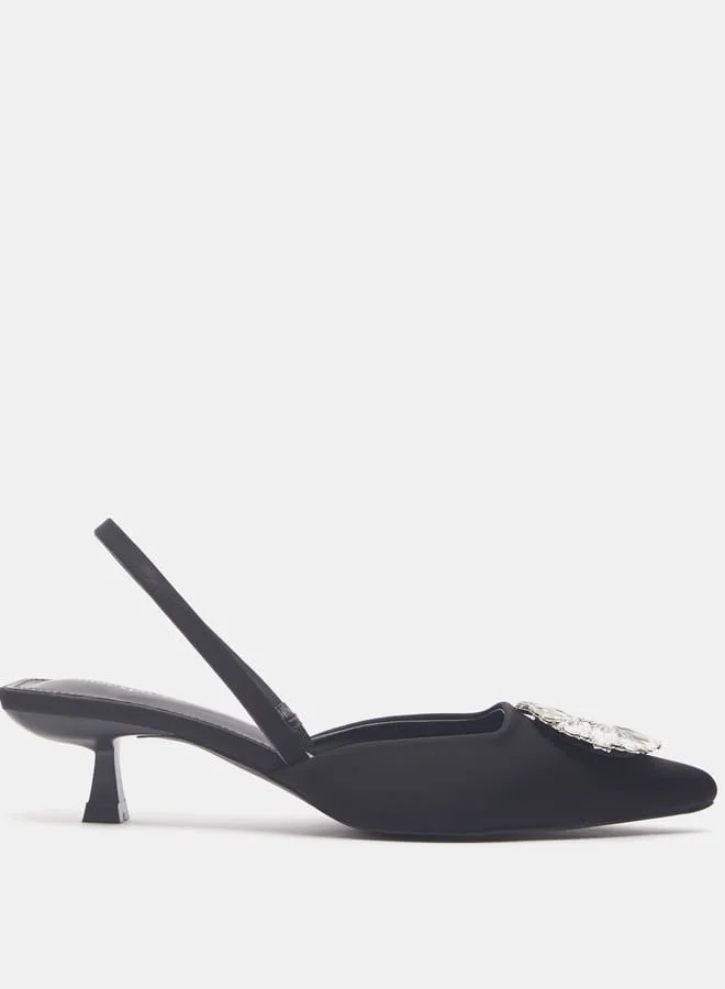 shoexpress Women Embellished Slingback Mules with Kitten Heels