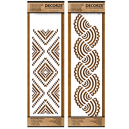 DECORZE Border Stencils for DIY Home Decor | Floral, Pattern & Wall Border Stencils for Painting Furniture & Art Projects DB-59-60 - Image 1