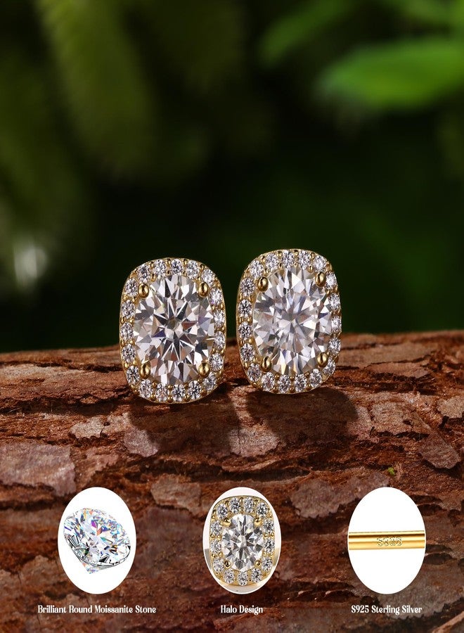 GEMQUEEN Moissanite Halo Earrings Studs : 18K Gold Plated Solid 925 Sterling Silver Stud Earring for Women Men Hypoallergenic Dainty Moissanite Jewelry for Sensitive Ear Round Cut D Color VVS1 1CT-4CT - Image 2