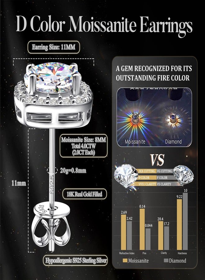 GEMQUEEN Moissanite Halo Earrings Studs : 18K Gold Plated Solid 925 Sterling Silver Stud Earring for Women Men Hypoallergenic Dainty Moissanite Jewelry for Sensitive Ear Round Cut D Color VVS1 1CT-4CT - Image 5