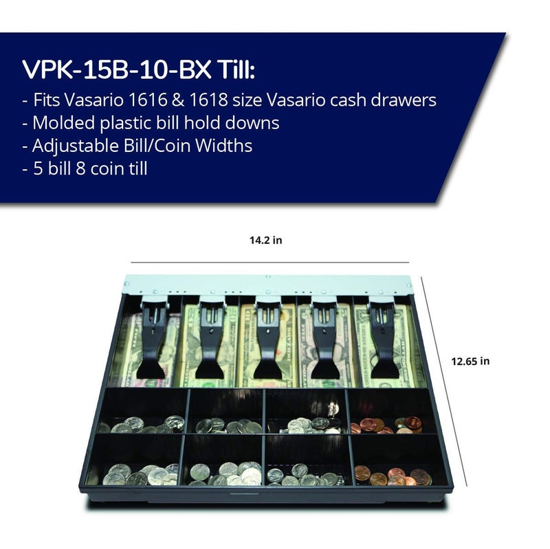APG Vasario Series Cash Drawer Replacement Tray | Plastic Molded Till for Cash Register| 5 Bill/ 8 Coin Compartments | 14.2" x 12.65" x 2.4" | VPK-15B-10-BX - Image 2