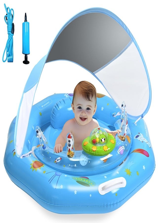 GEEQUFLOAT Baby Pool Float with Canopy, Inflatable Baby Swim Float with UPF50+ Sun Protection, Infant Pool Float with Toy Play Console,Safety Handles & Leashes,Adjustable Safety Seat For Toddler Aged 6-36 Months - Image 1