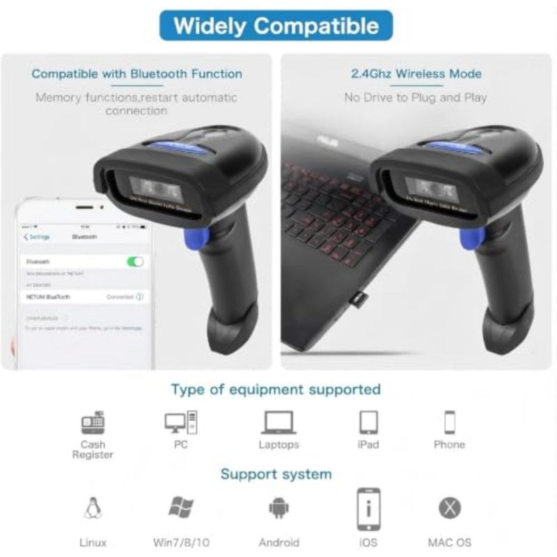 CCD Barcode Scanner 1D Bluetooth 2.4GHz Wired Cable Barcode Reader NT-1228BC - Image 4