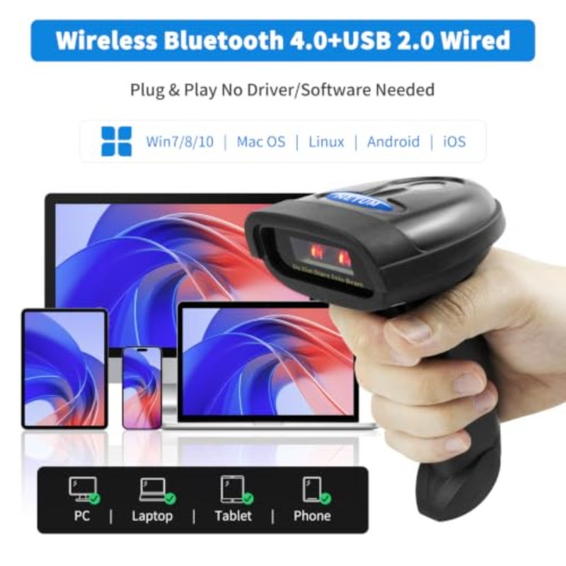 CCD Barcode Scanner 1D Bluetooth 2.4GHz Wired Cable Barcode Reader NT-1228BC - Image 5