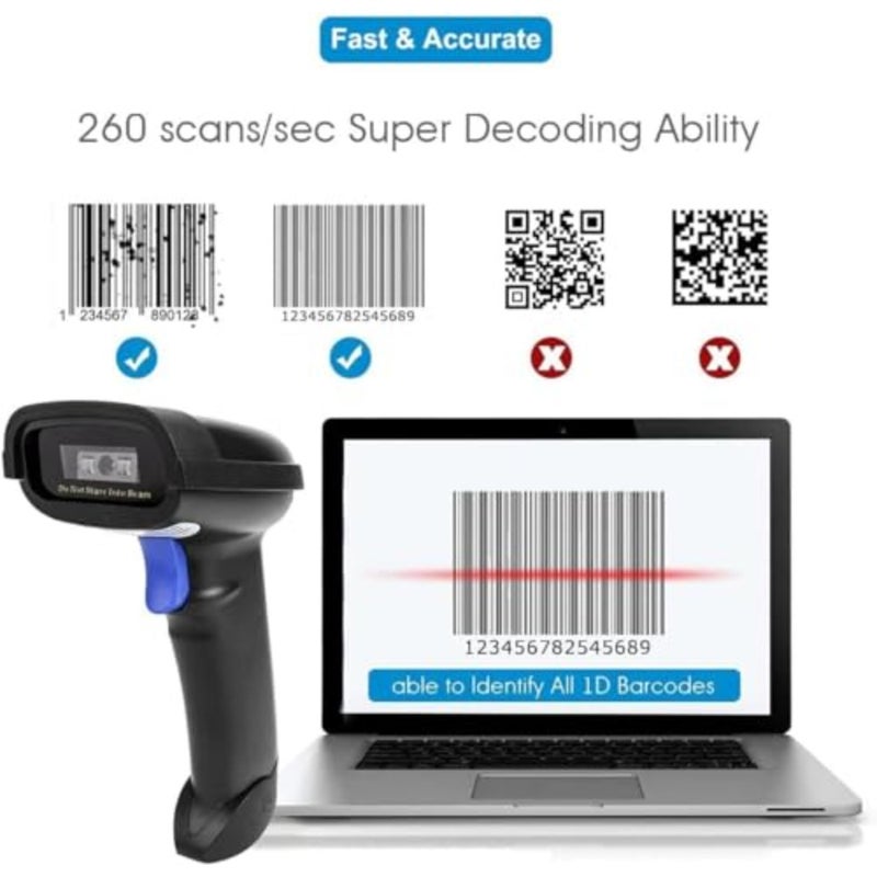 CCD Barcode Scanner 1D Bluetooth 2.4GHz Wired Cable Barcode Reader NT-1228BC - Image 3