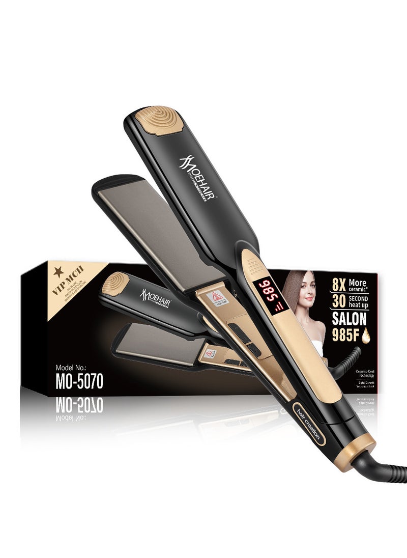 MoeHair Hair Straightener,Professional Hair Straightening with 15s Fast Heating, 3D Floating Plates & Ionic Repair Technology for Frizz-Free, Damage-Free StylingMO-5070,Black  - Image 1