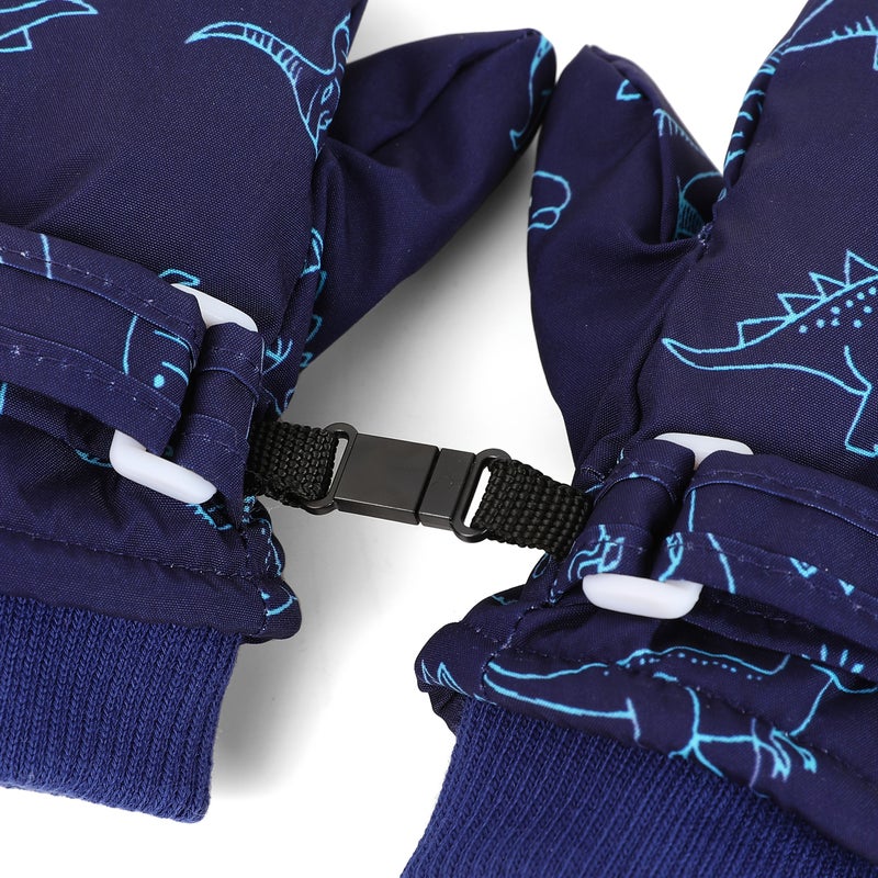 1 Pair Boys Navy Blue Autumn Winter Warm Windproof Anti Slip Thickened Lined Four Finger Connected Ski Gloves Ideal Christmas Halloween Gift - Image 1