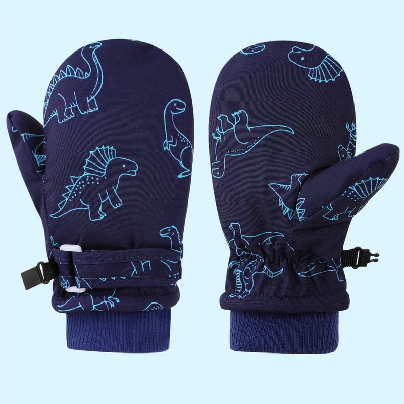 1 Pair Boys Navy Blue Autumn Winter Warm Windproof Anti Slip Thickened Lined Four Finger Connected Ski Gloves Ideal Christmas Halloween Gift - Image 5