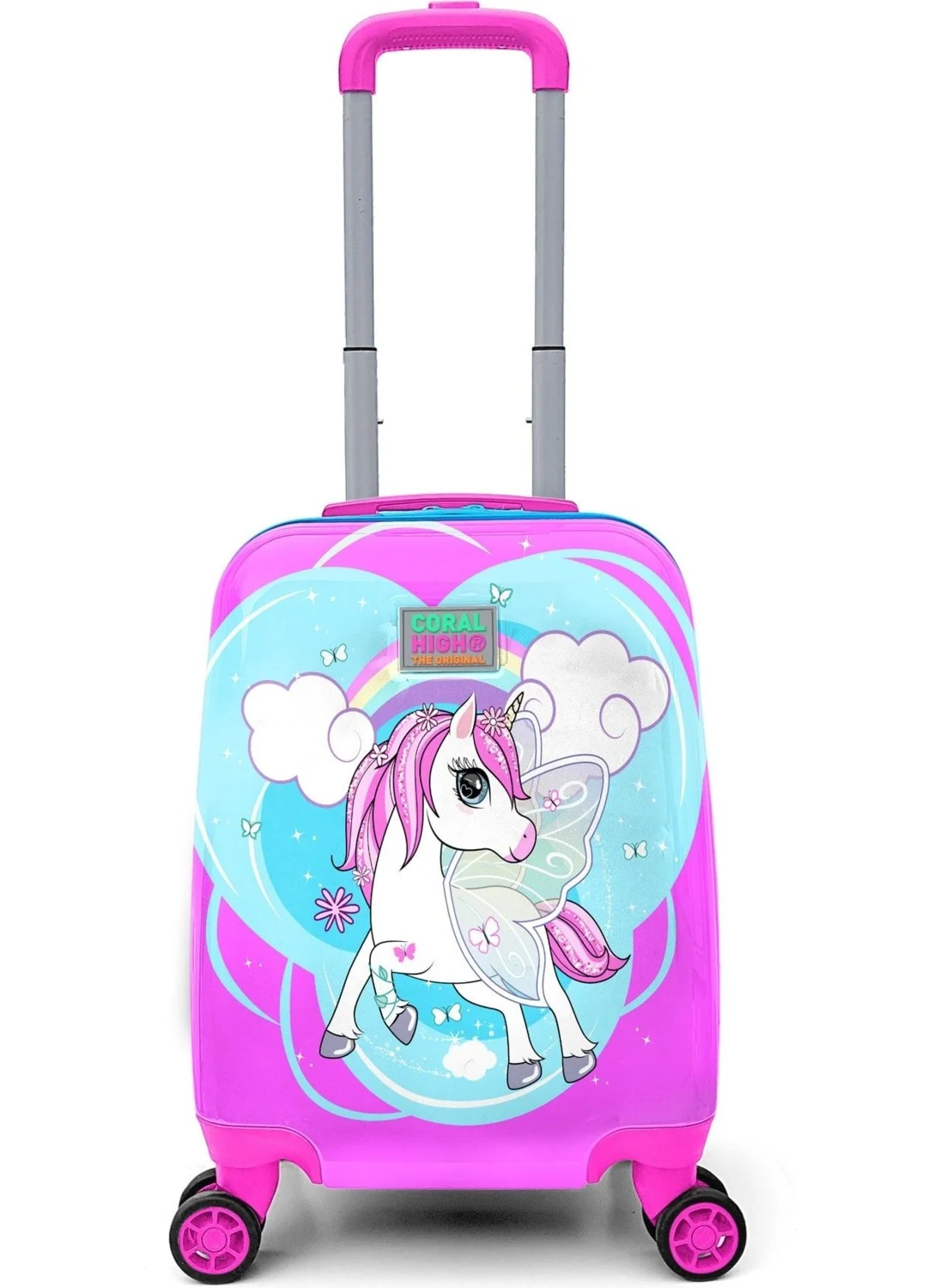CORAL HIGH Daily Kids Blue Neon Pink Unicorn Patterned Child Suitcase 16712 Blue Patterned Plastic No T4 100% O