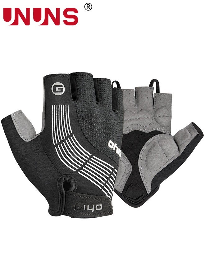 UNUNS Cycling Gloves,Sports Cycling Bike Gloves For Men Women,Half Finger Bike Gloves With Gel Padded,Shock-Absorbing Anti-Slip Breathable Road Biking Gloves For Cycling Training Workout,Black M  - Image 1