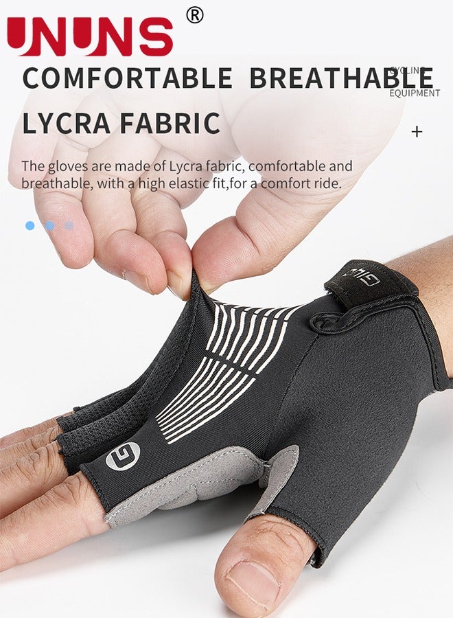 UNUNS Cycling Gloves,Sports Cycling Bike Gloves For Men Women,Half Finger Bike Gloves With Gel Padded,Shock-Absorbing Anti-Slip Breathable Road Biking Gloves For Cycling Training Workout,Black M  - Image 4