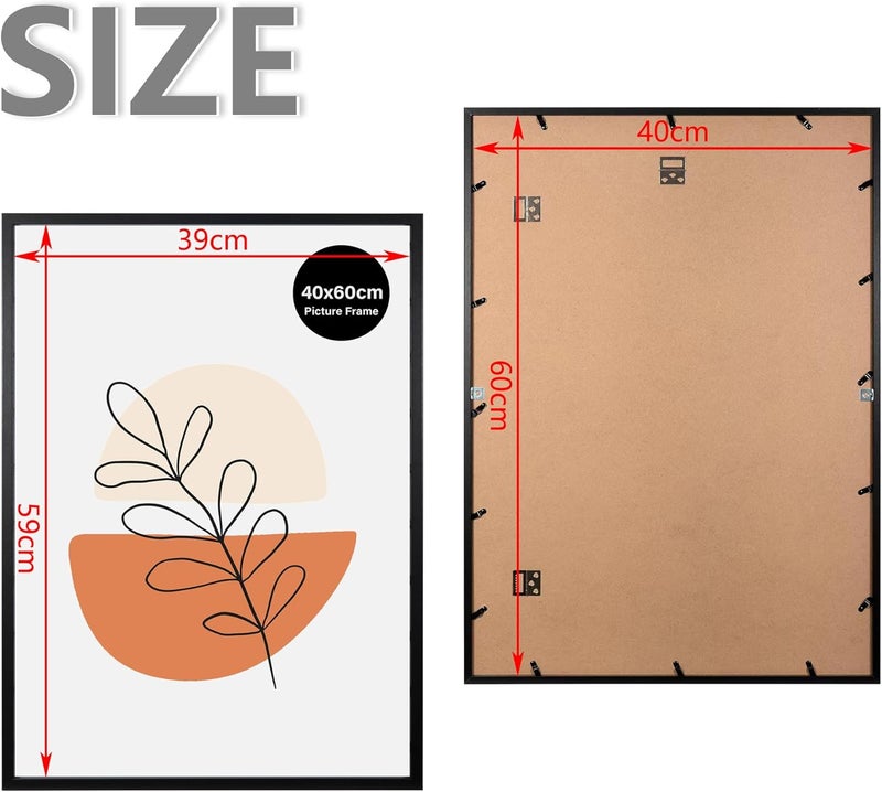 KAIWIN مجموعة من 3 إطارات صور مقاس 40 × 60 سم، إطار أسود مقاس 40 × 60 سم، إطار صور خشبي للتعليق، إطار ملصق يستخدم للصور واللوحات والأحجيات والملصقات - Image 3