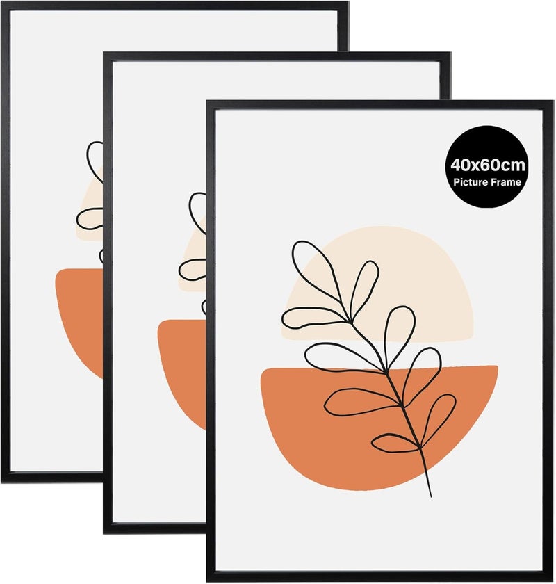 KAIWIN مجموعة من 3 إطارات صور مقاس 40 × 60 سم، إطار أسود مقاس 40 × 60 سم، إطار صور خشبي للتعليق، إطار ملصق يستخدم للصور واللوحات والأحجيات والملصقات - Image 1