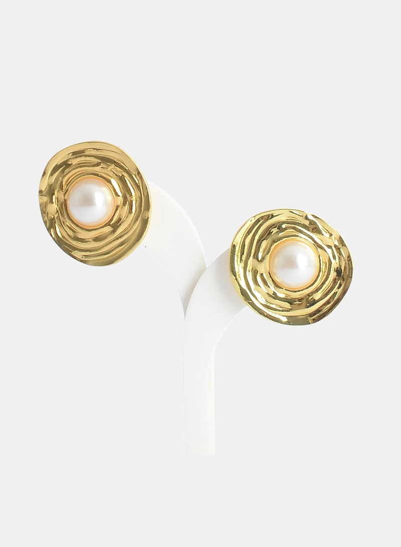 Akher el Ankoud Large Spiral Rose Design Hoop With A Pearl Stud - Earrings Adorned With Raised Patterns - Image 1