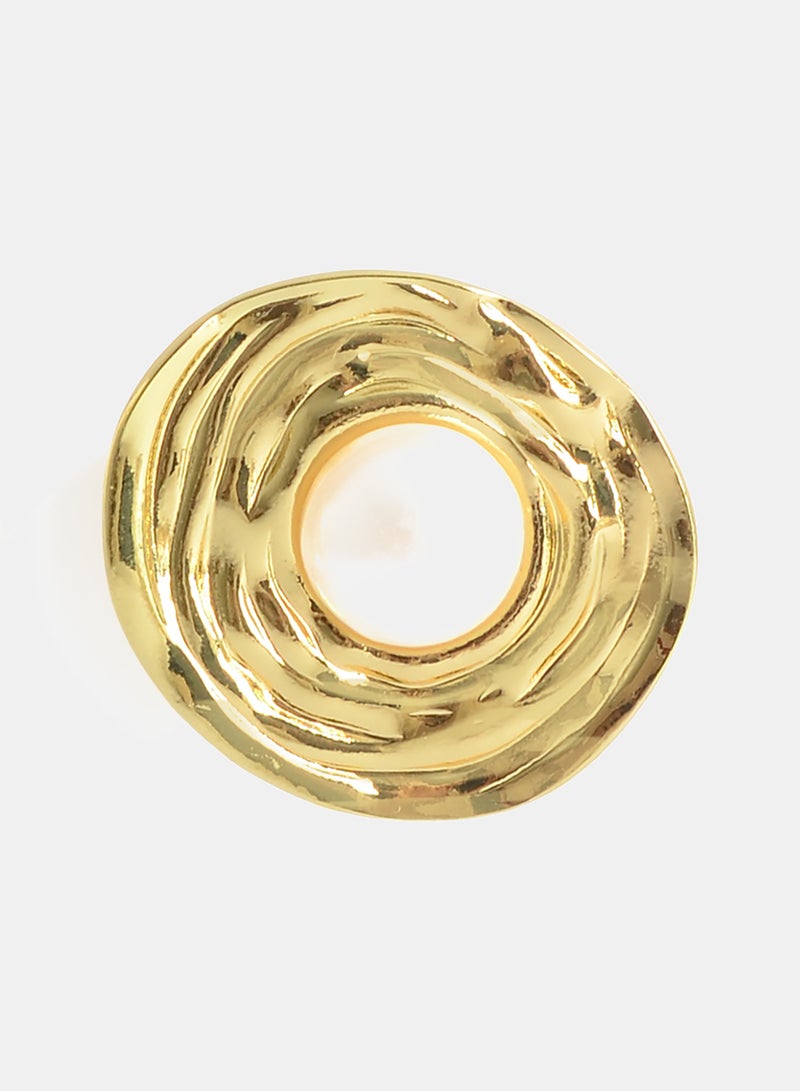 Akher el Ankoud Large Spiral Rose Design Hoop With A Pearl Stud - Earrings Adorned With Raised Patterns - Image 2