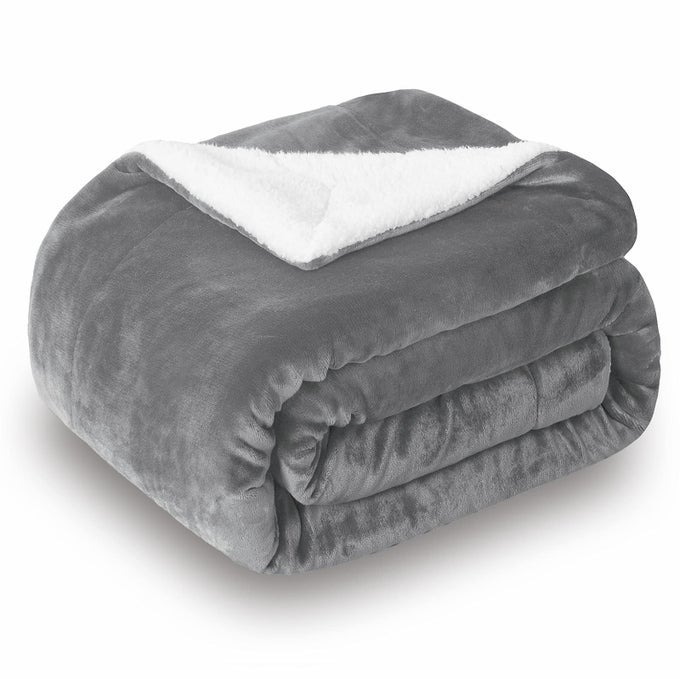 SHERPA FLEECE THROW BLANKET DOUBLESIDED SUPER SOFT LUXURIOUS PLUSH BLANKET THROW SIZE GREY 50X60 INCHES