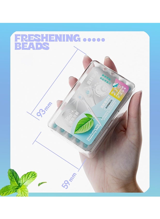 Generic 20 Pcs Mini Brushes with Freshening Beads, 3 Flavors Mixed Pack, Disposable Toothbrushes for Work or Travel (Mint Flavor - Peach Flavor - Jasmine Flavor)  - Image 3