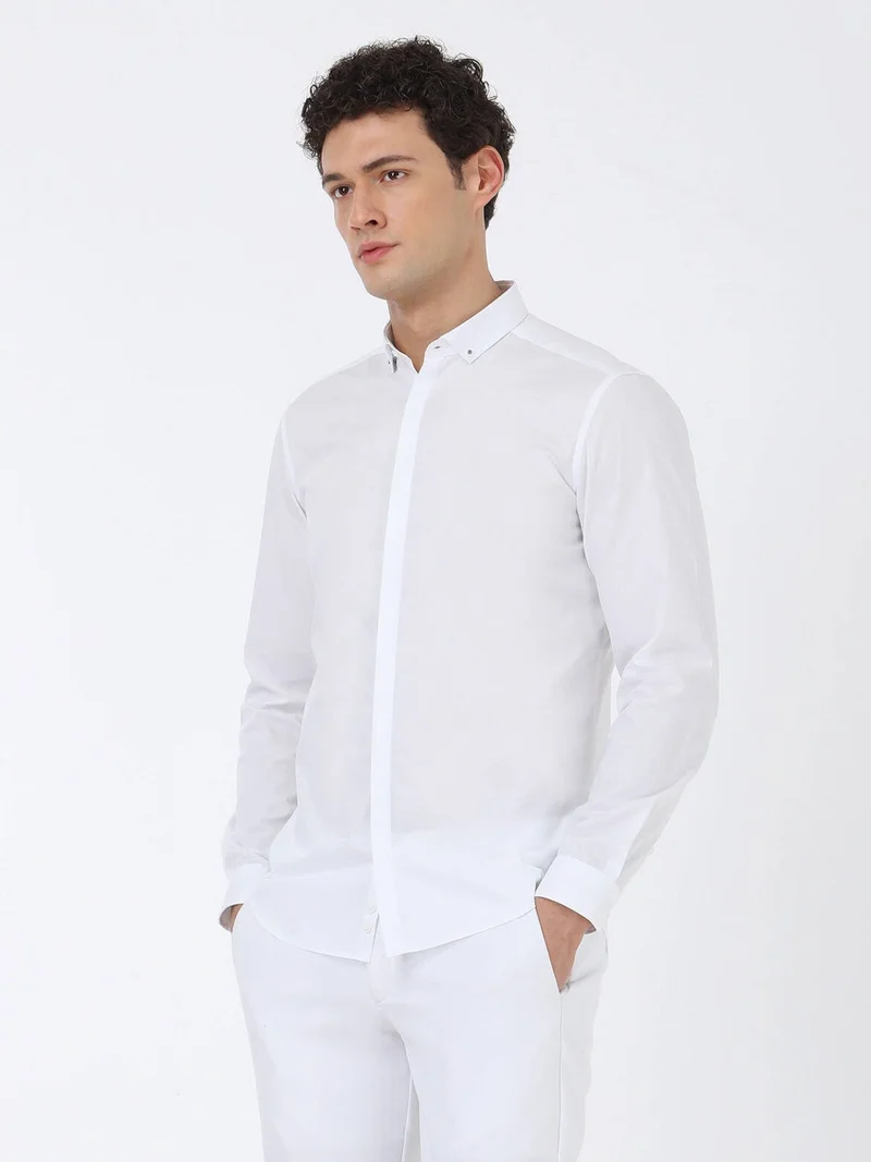 كيب White Plain Slim Fit Woven Classic Cotton Shirt
