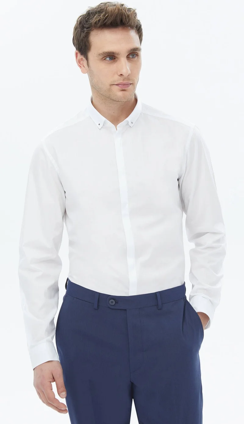 كيب White Plain Slim Fit Woven Classic Cotton Shirt