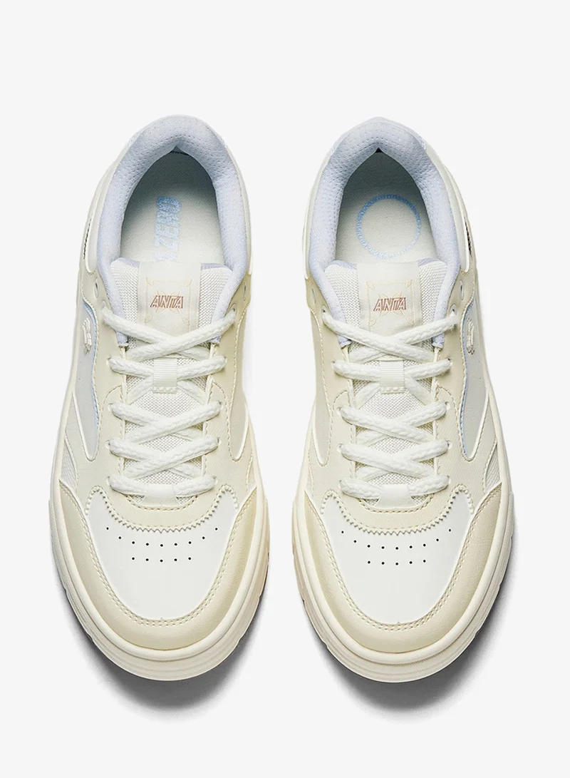 Anta Beige/White/Blue Women’s Platform Court Sneakers – Retro Casual White Trainers for Women | Best Price UAE