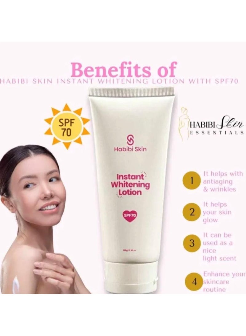 Habibi Skin Essentials Authentic Instant Whitening lotion with SPF70, Moisturize your skin , Anti Aging, Protection Against Ultraviolet Rays (UV) Providing Skin Enhancing Benefits - Image 2